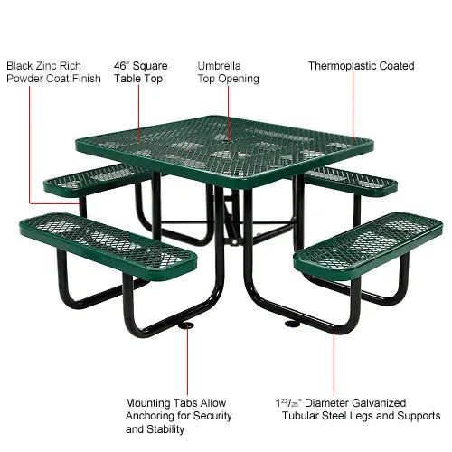 46' | Expanded Metal | Square Picnic Table