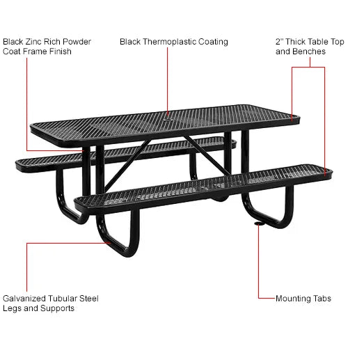 6' | Expanded Metal | Rectangle Picnic Table