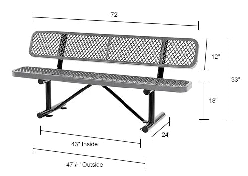 6' | Expanded Metal | Outdoor Mesh Bench With Back