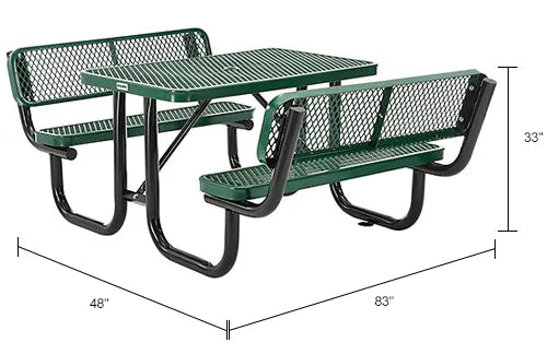 4' | Expanded Metal | Rectangle Picnic Table With Backrests