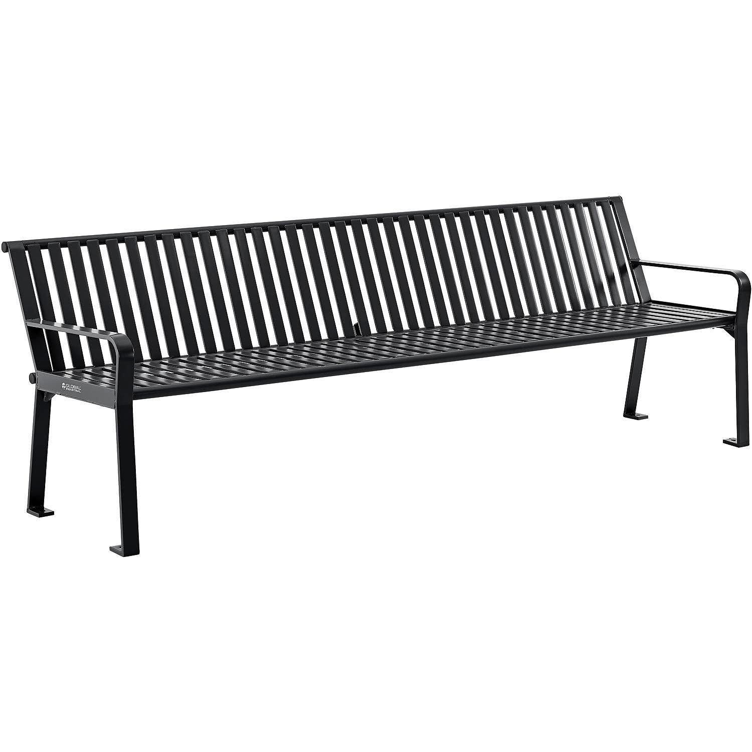 8' | Vertical Steel Slat | Outdoor Bench With Back