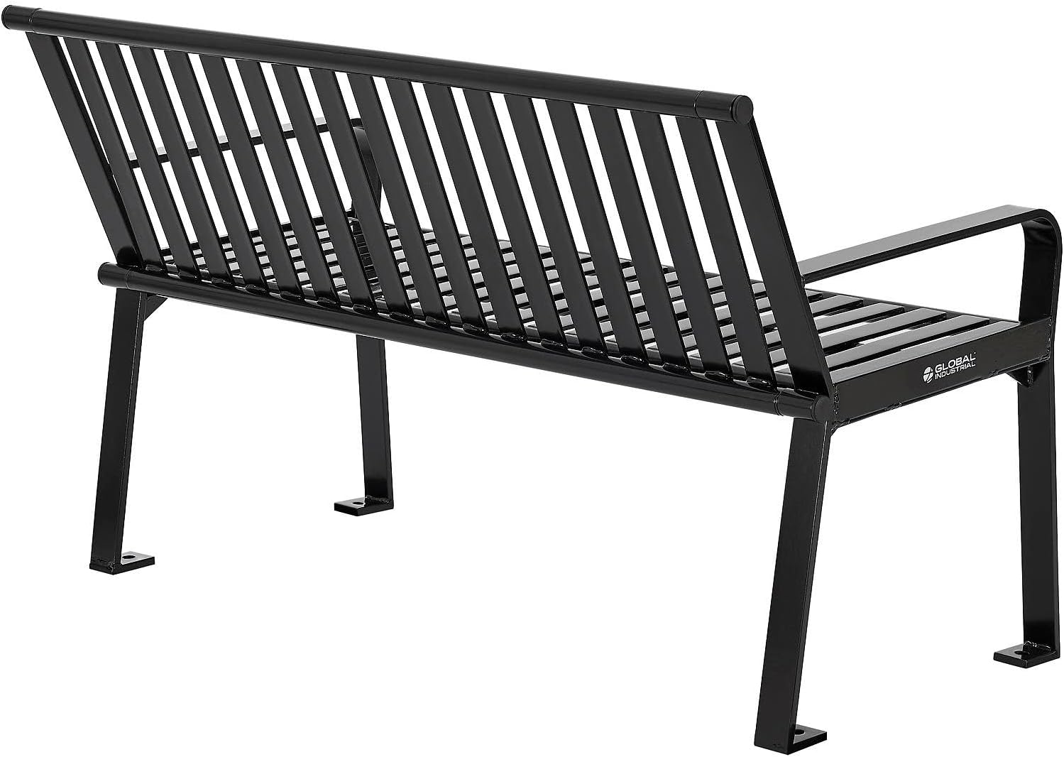 4' | Vertical Steel Slat | Outdoor Bench With Back