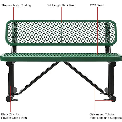 4' | Expanded Metal | Outdoor Mesh Bench With Back