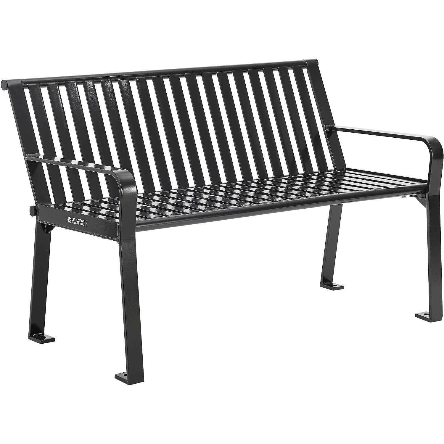 4' | Vertical Steel Slat | Outdoor Bench With Back