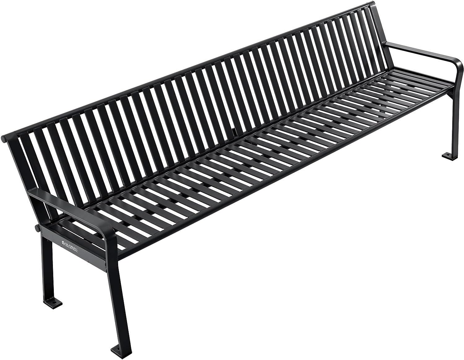 8' | Vertical Steel Slat | Outdoor Bench With Back