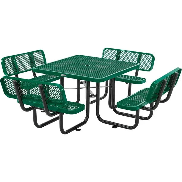 46' | Expanded Metal | Square Picnic Table With Backrests